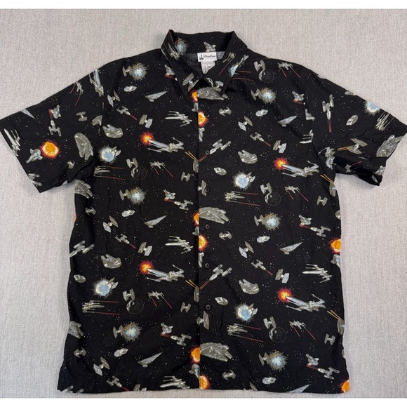Disney Other - Star Wars Disney Parks Shirt Mens M Black AOP Millennium Falcon Hawaiian Button